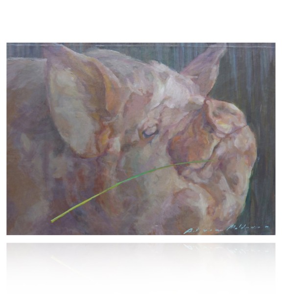 Schweinekopf mit Strohhalm