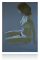 Akt sitzend vor Grau Akt sitzend vor Grau